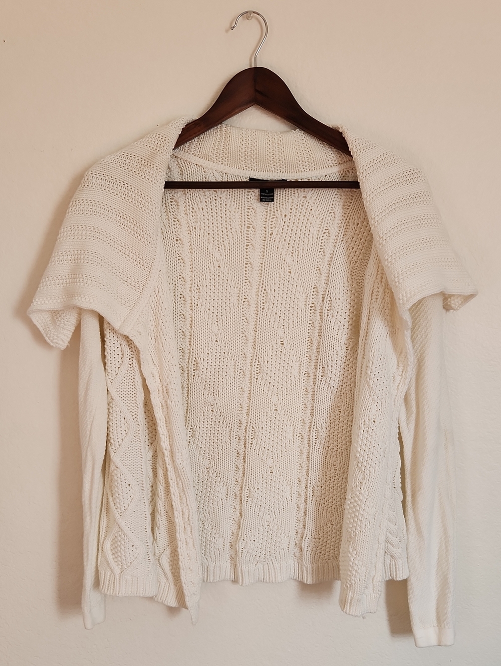 Selection Cream Open-Front Cable Knit Cardigan